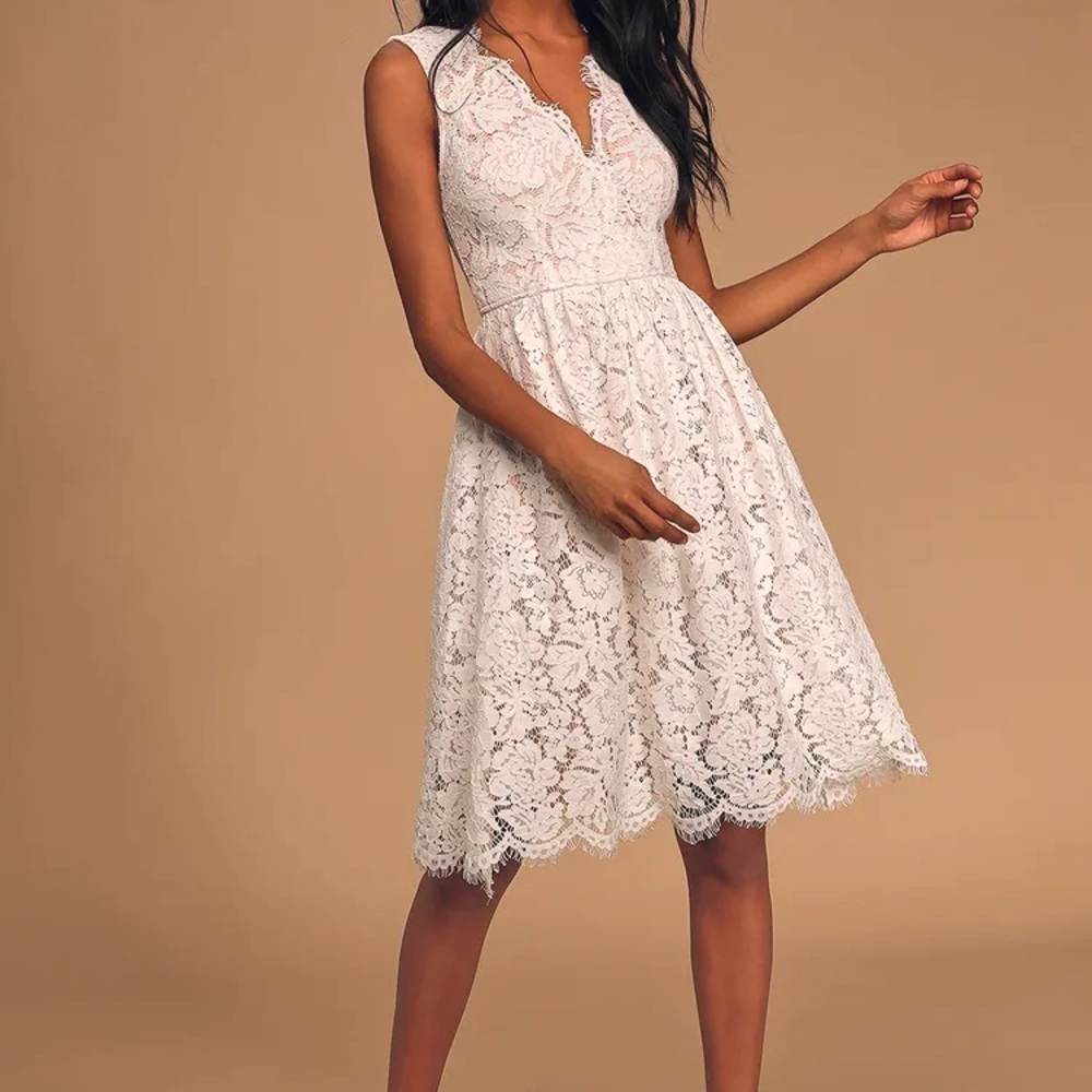 Lulus White Dress. Worn only once for Rehearsal Dinner. Perfect condition.